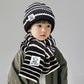 Kids striped knitted beanie and scarf set – front view