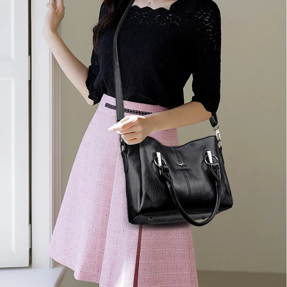 Luxury 3-Layer PU Leather Shoulder Bag – Soft Designer Crossbody Tote for Women