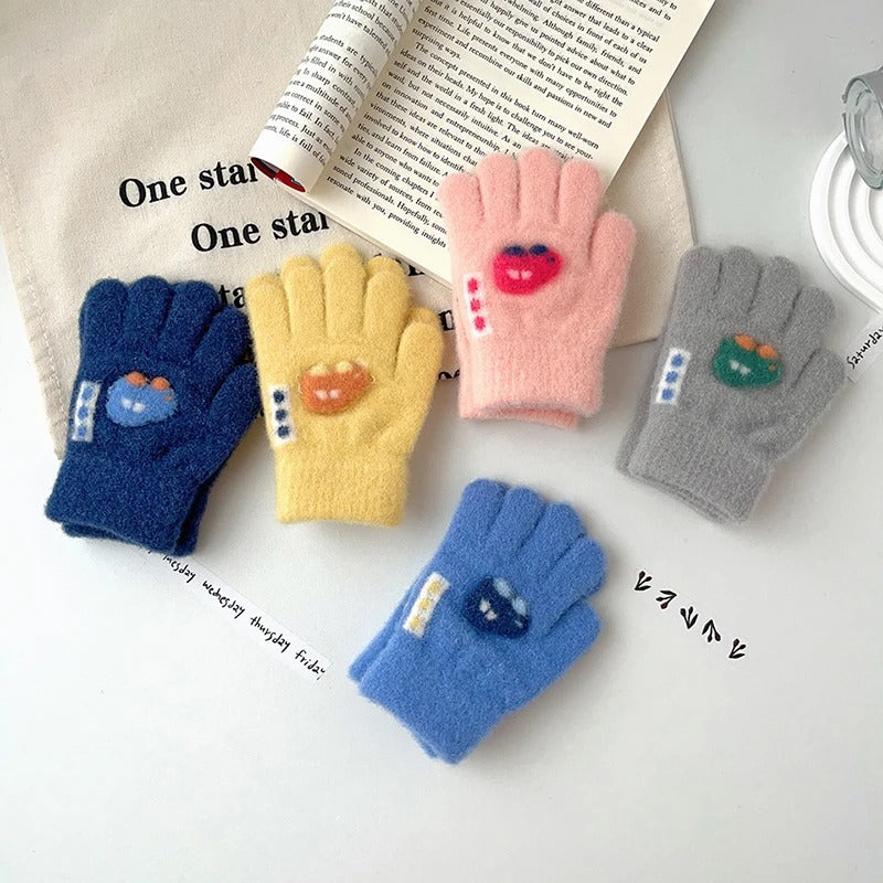 Cartoon car knitted winter gloves for toddlers