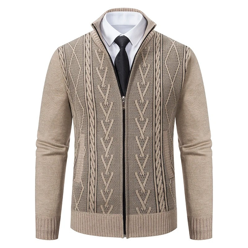 Casual men’s winter cardigan with turn-down collar