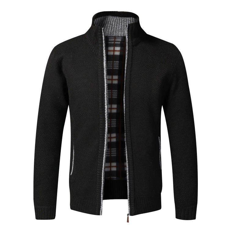 Slim-fit winter fleece cardigan with collar