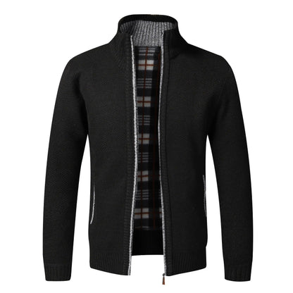 Slim-fit winter fleece cardigan with collar
