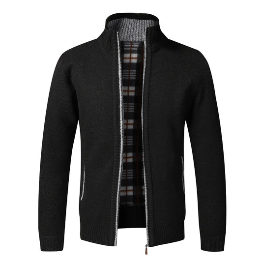 Slim-fit winter fleece cardigan with collar